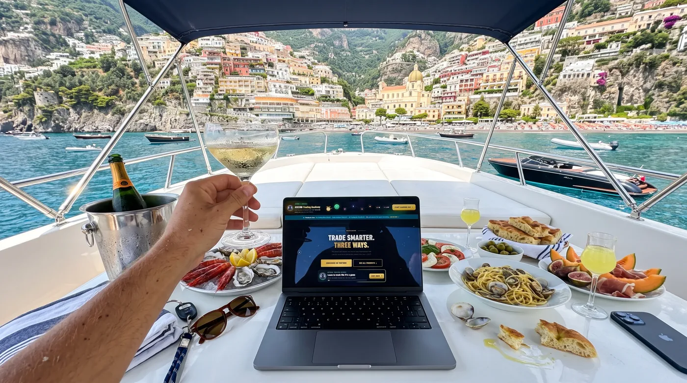 Laptop with the RedPillPips website open in Amalfi Coast, Italy