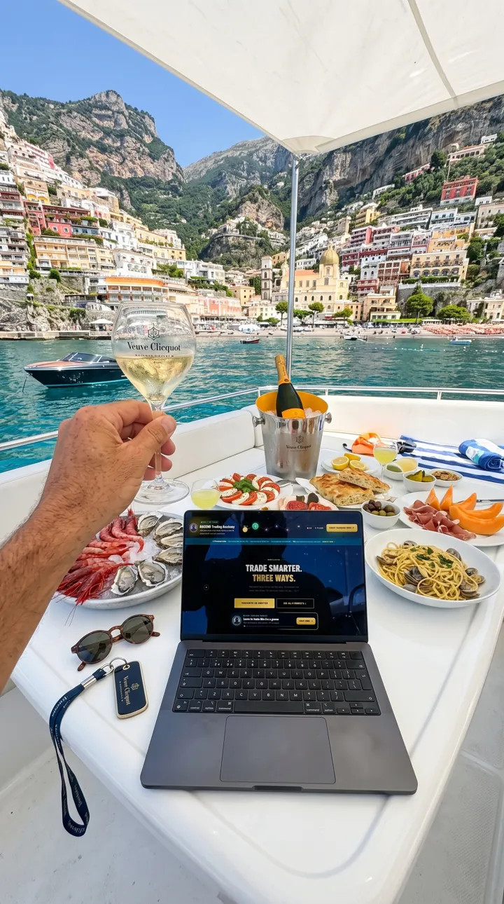Laptop with the RedPillPips website open in Positano, Italy