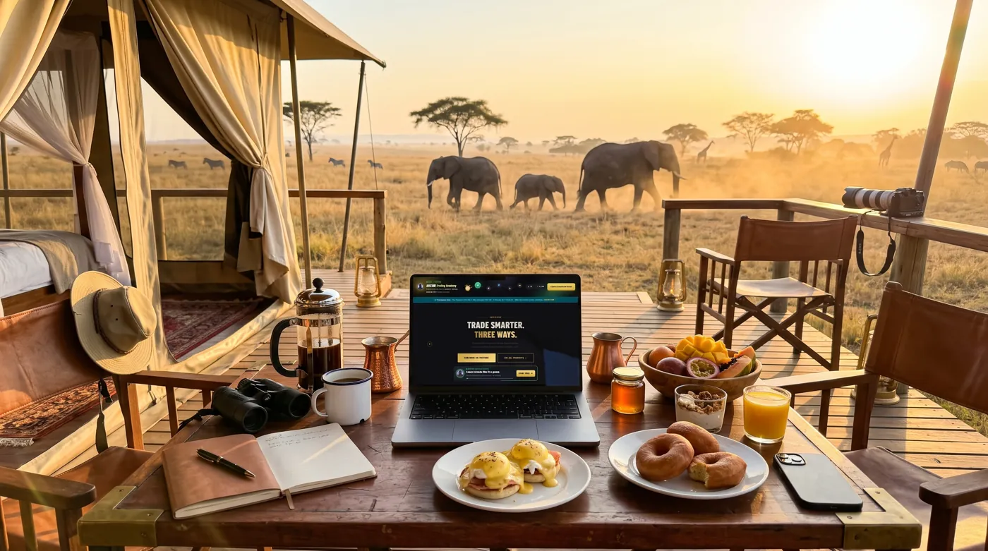 Laptop with the RedPillPips website open in Serengeti, Tanzania