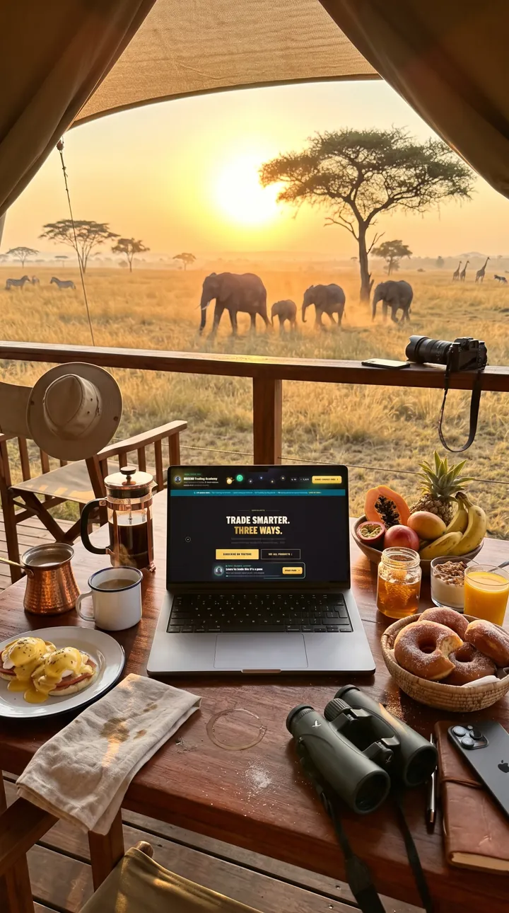 Laptop with the RedPillPips website open in Serengeti, Tanzania