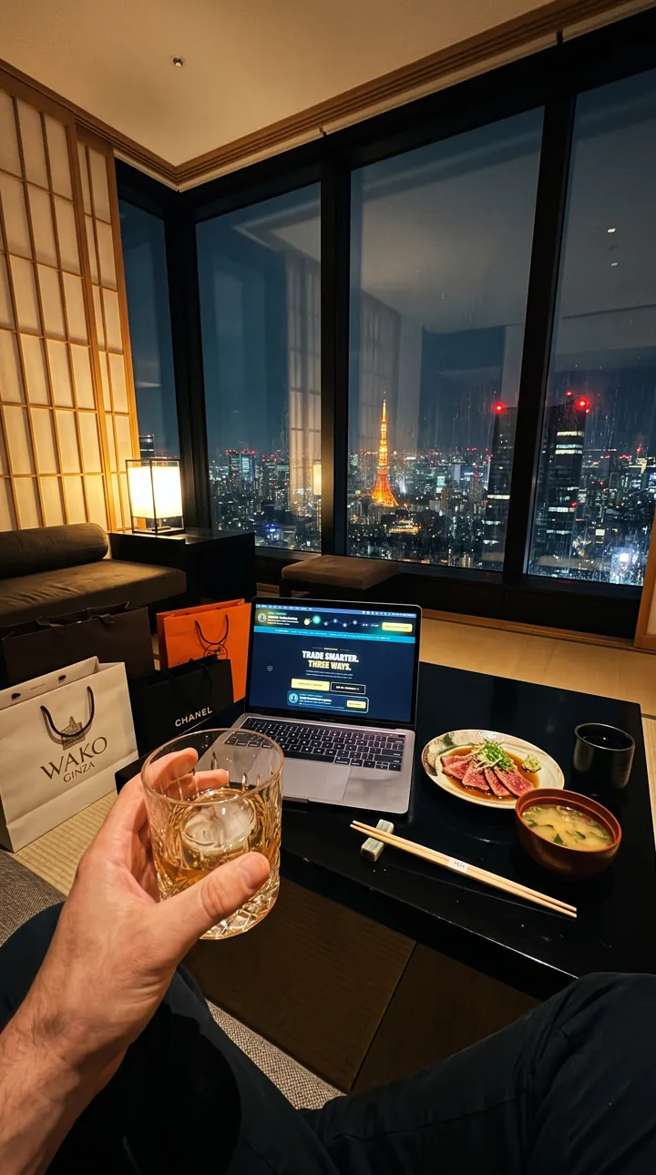 Laptop with the RedPillPips website open in Otemachi, Tokyo