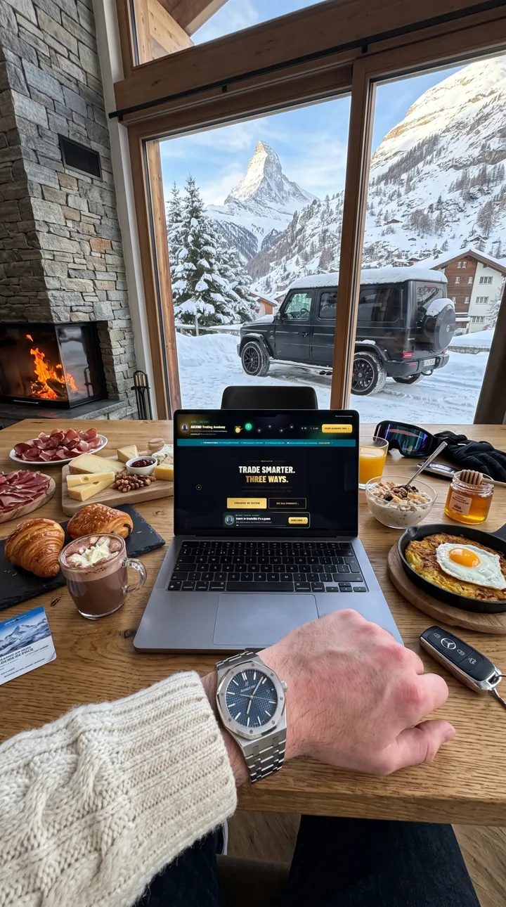 Laptop with the RedPillPips website open in Zermatt, Switzerland